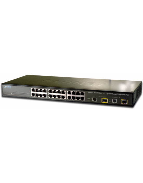 سوئیچ PoE شبکه 24 پورت Fast Ethernet با 2 اسلات SFP/mini-GBI و Gigabit Ethernet قابل مدیریت Planet