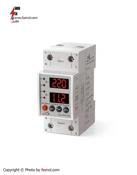 محافظ ولتاژ و جریان تک فاز 63 آمپر SVC/F برنا الکترونیک