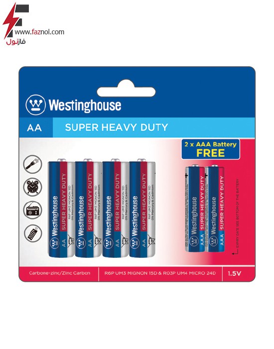 باتری قلمی سوپر انرژی وستینگ هاوس با 2 باطری نیم قلمی هدیه