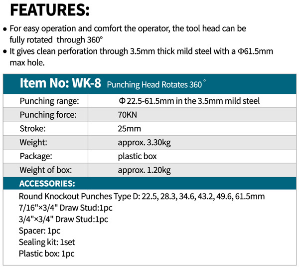 مشخصات پانچ دستی هیدرولیک WK-8