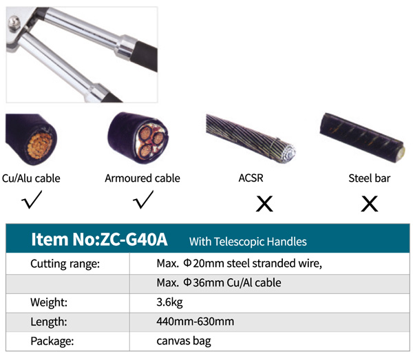 مشخصات قیچی کابل بری دستی ZC-G40A