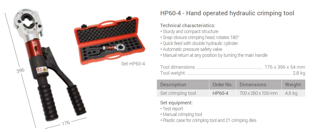 پرس کابلشو هیدرولیک دستی 6 الی 300 مدل HP60-H برند اینترکیبل